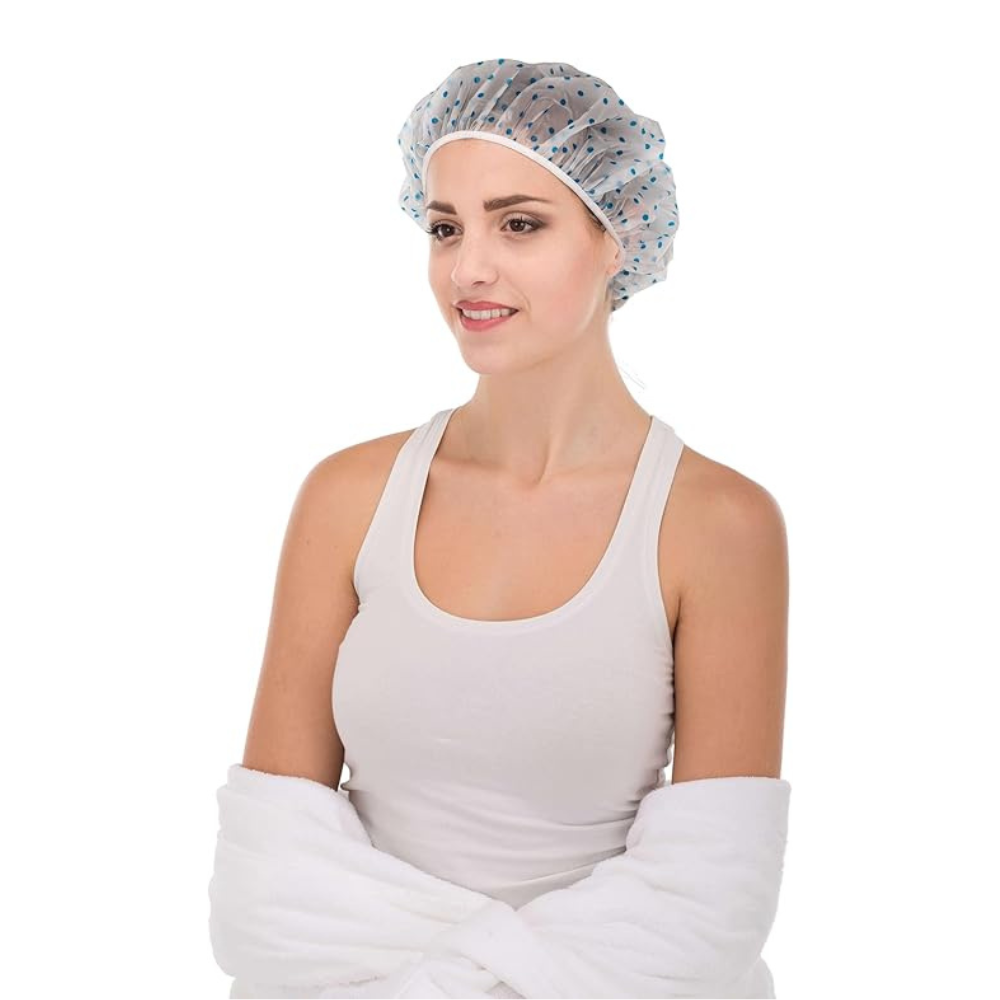 XANITALIA CUFFIA DOCCIA BIANCA A POIS AZZURRI ART.370.267